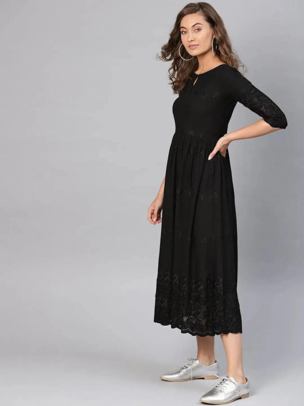 Black Schiffli Rayon Dress