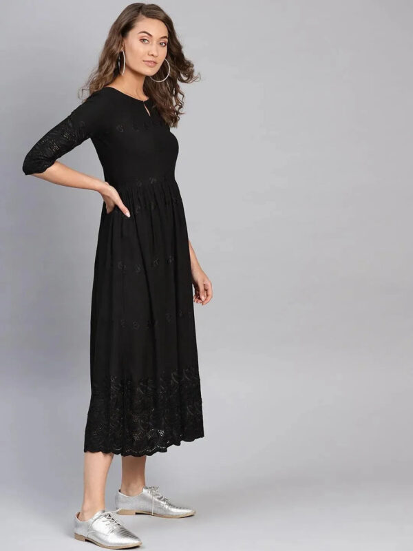 Black Schiffli Rayon Dress - Image 4