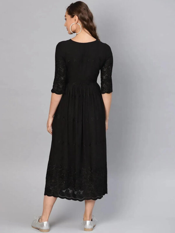Black Schiffli Rayon Dress - Image 5