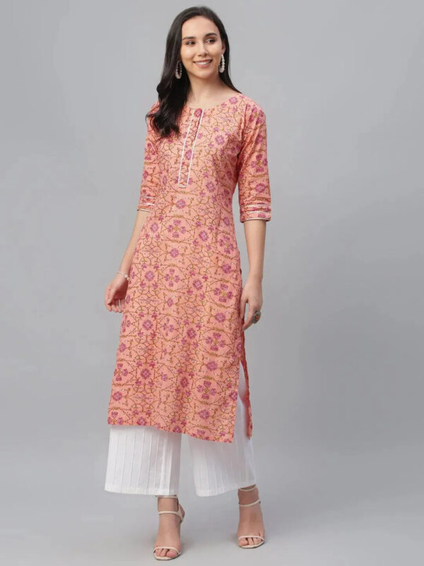 Peach Printed Cotton Kurta - Image 2