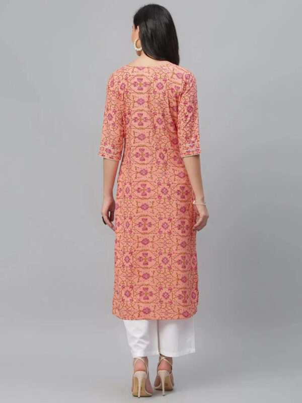 Peach Printed Cotton Kurta - Image 3