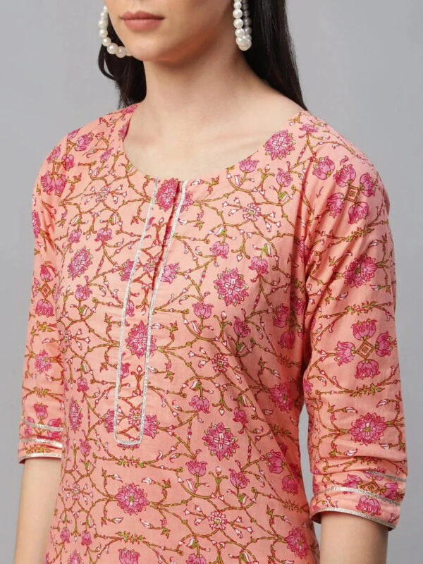 Peach Printed Cotton Kurta - Image 5