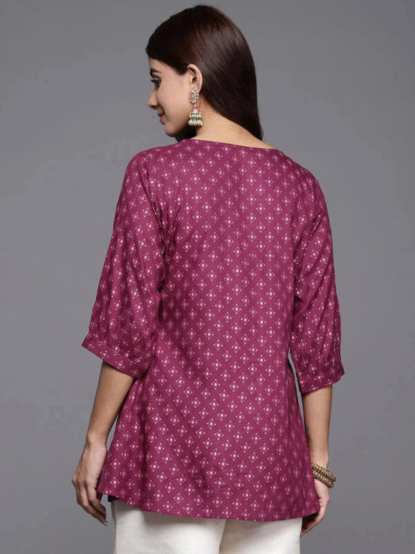 Purple Printed Rayon A-Line Kurti - Image 4
