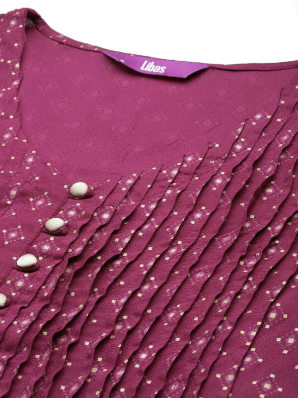 Purple Printed Rayon A-Line Kurti - Image 5