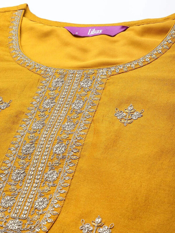 Yellow Embellished Silk Kurta - Image 5